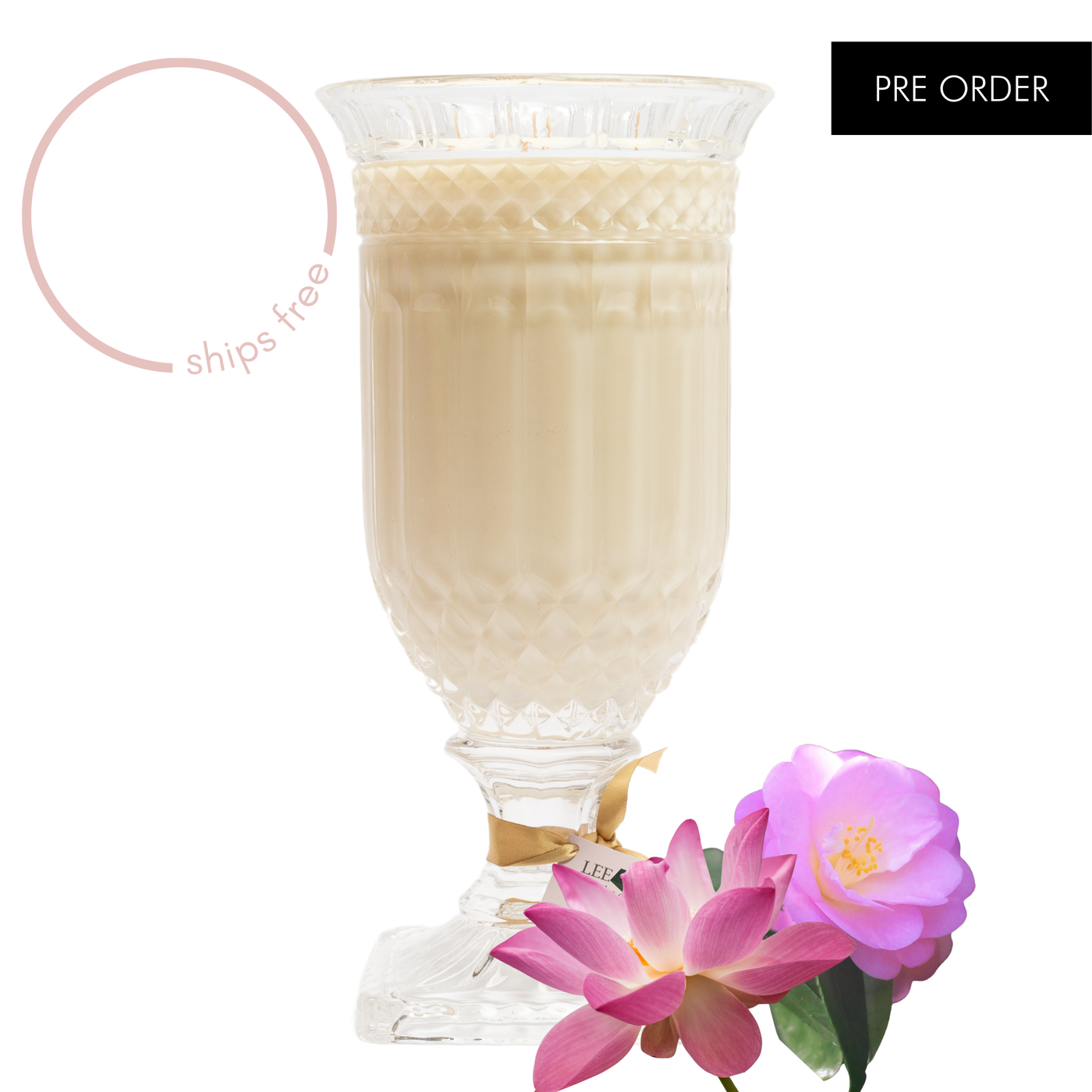 Camellia & Pink Lotus (Soft Florals | Citrus | White Musk) - Crystal Vase Candle | 200hr Burn **PRE ORDER**