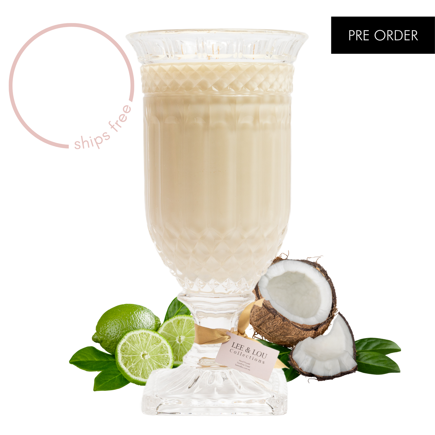 Coconut & Lime (Coconut Milk | Tahitian Lime | Vanilla) - Crystal Vase Candle | 200hr Burn **PRE ORDER**