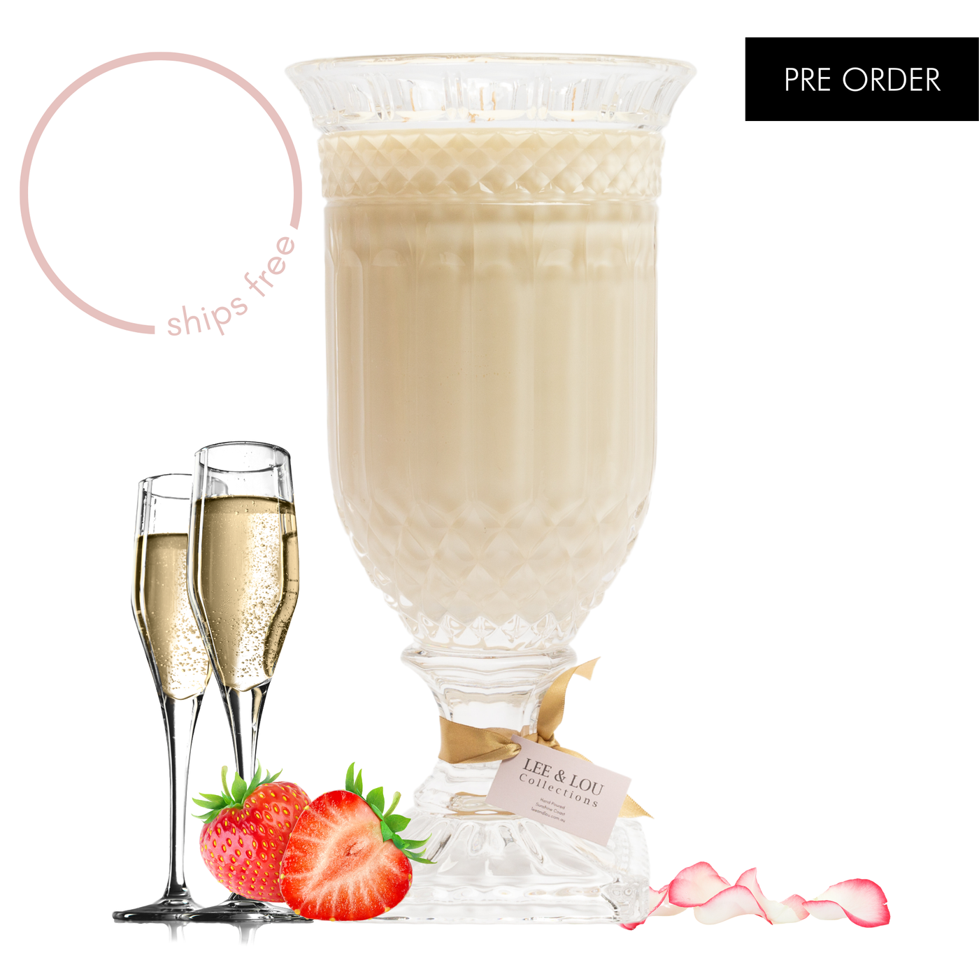 Pink Champagne (Strawberry | Champagne | Rose) - Crystal Vase Candle | 200hr Burn **PRE ORDER**