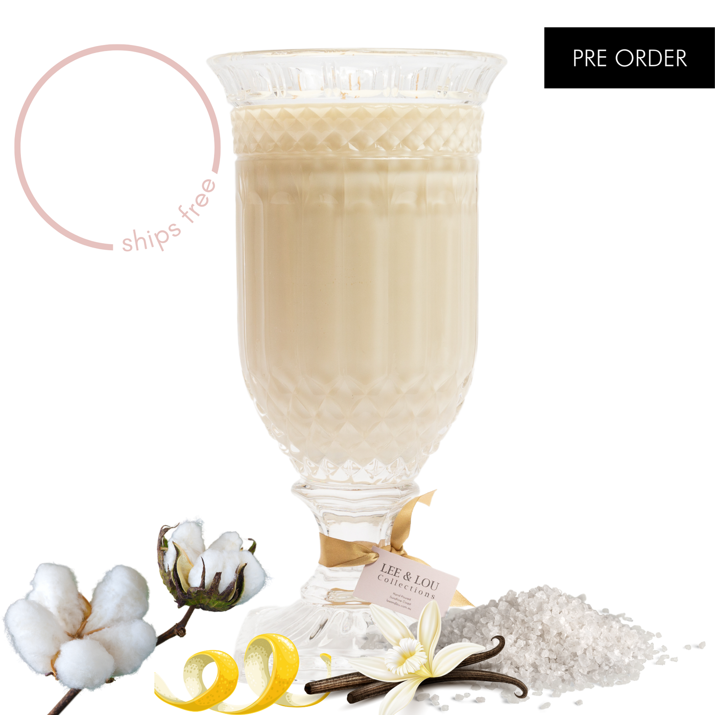 Sea Salt & Cotton (Citrus | Sea Salt | Vanilla) - Crystal Vase Candle | 200hr Burn **PRE ORDER**